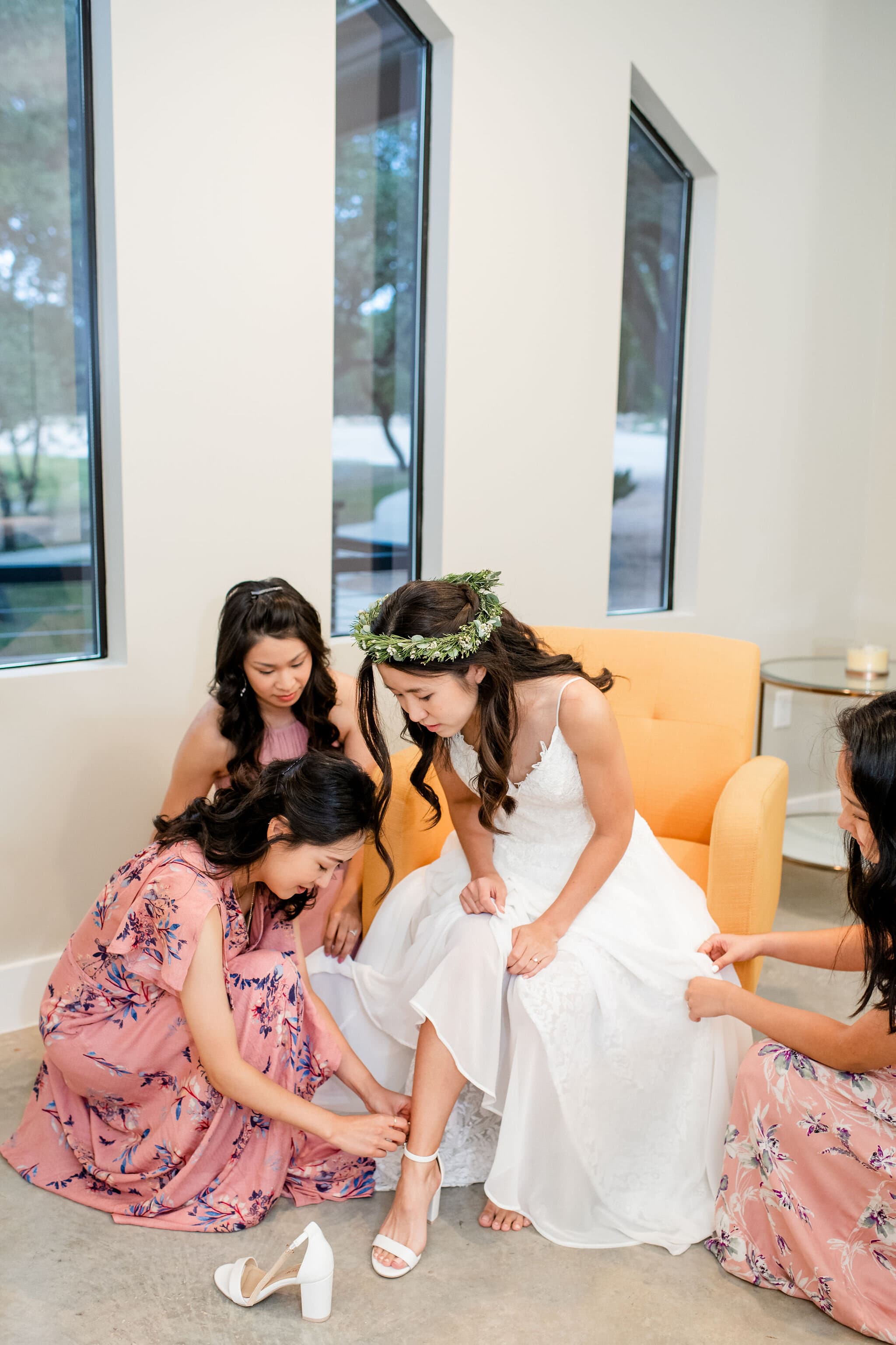 Bride Putting on Shoes