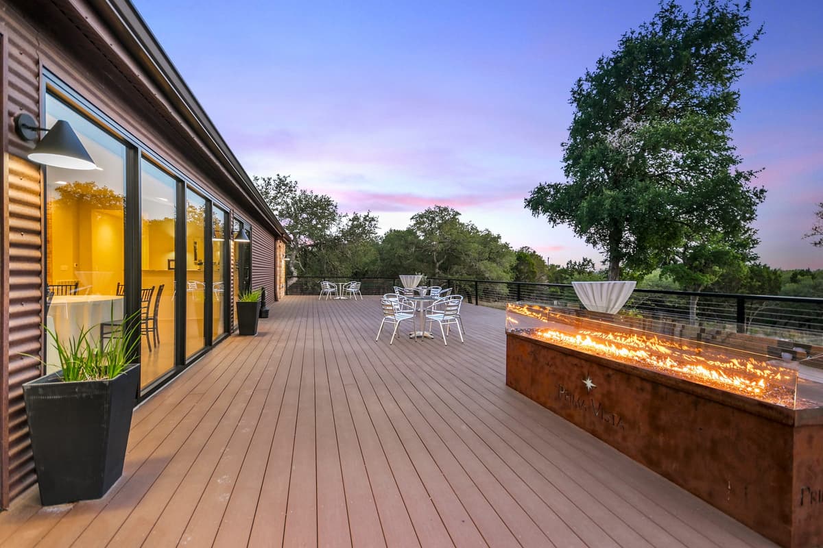 Prima Vista sunset deck with fire pit for corporate networking events