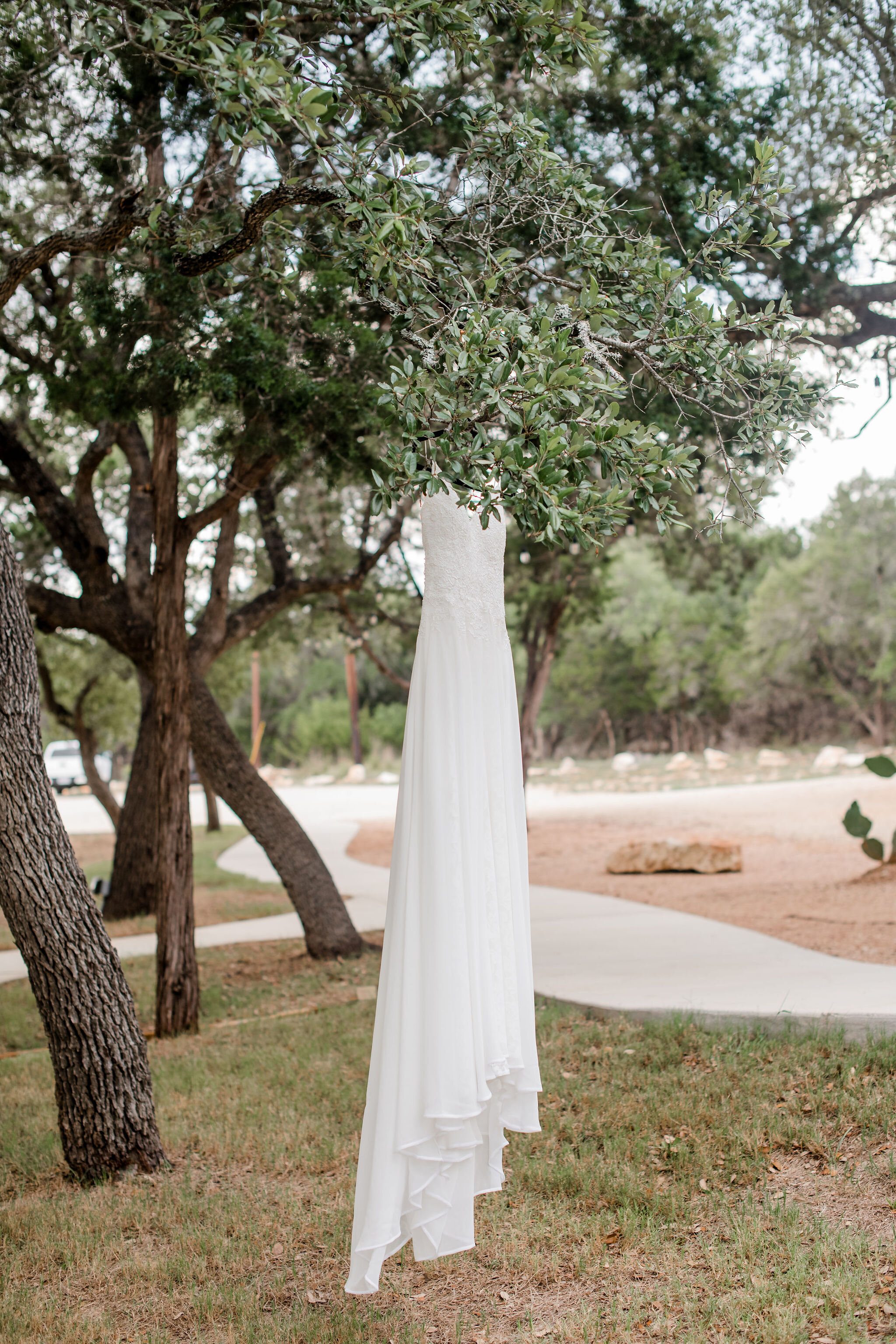 Wedding Dress Hanging Outdoors
