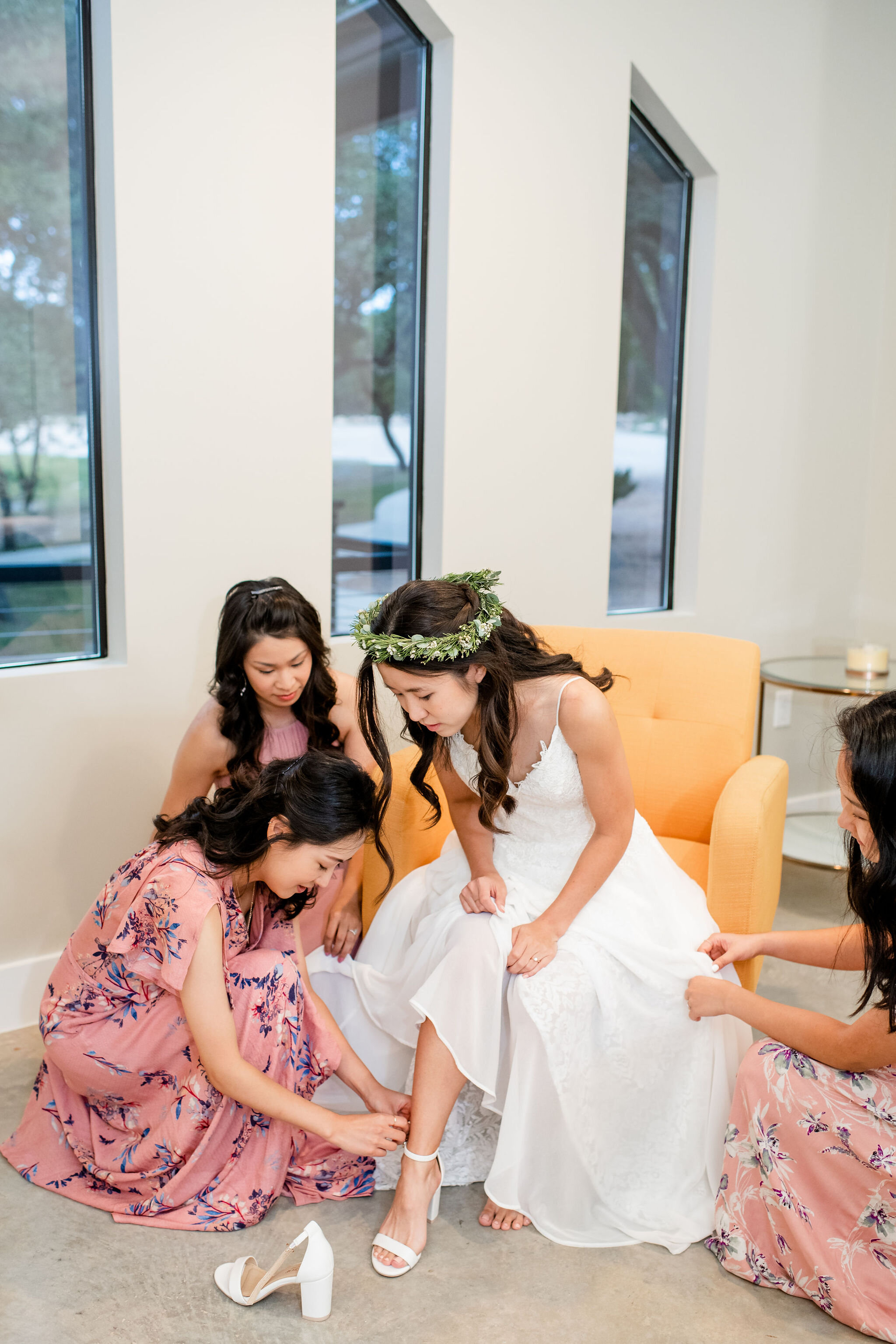 Bride Putting on Shoes