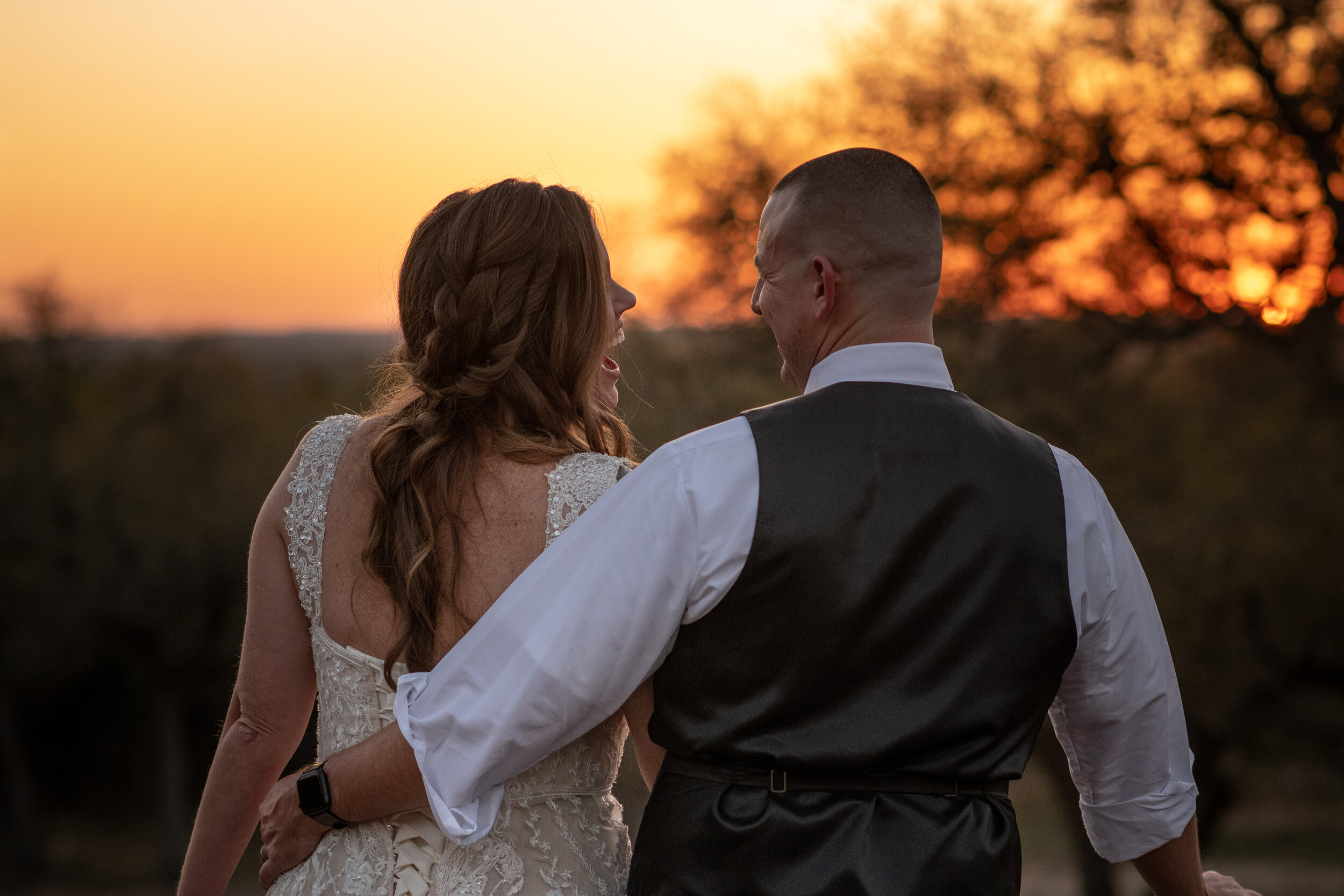 Romantic sunset wedding portraits in the Texas Hill Country