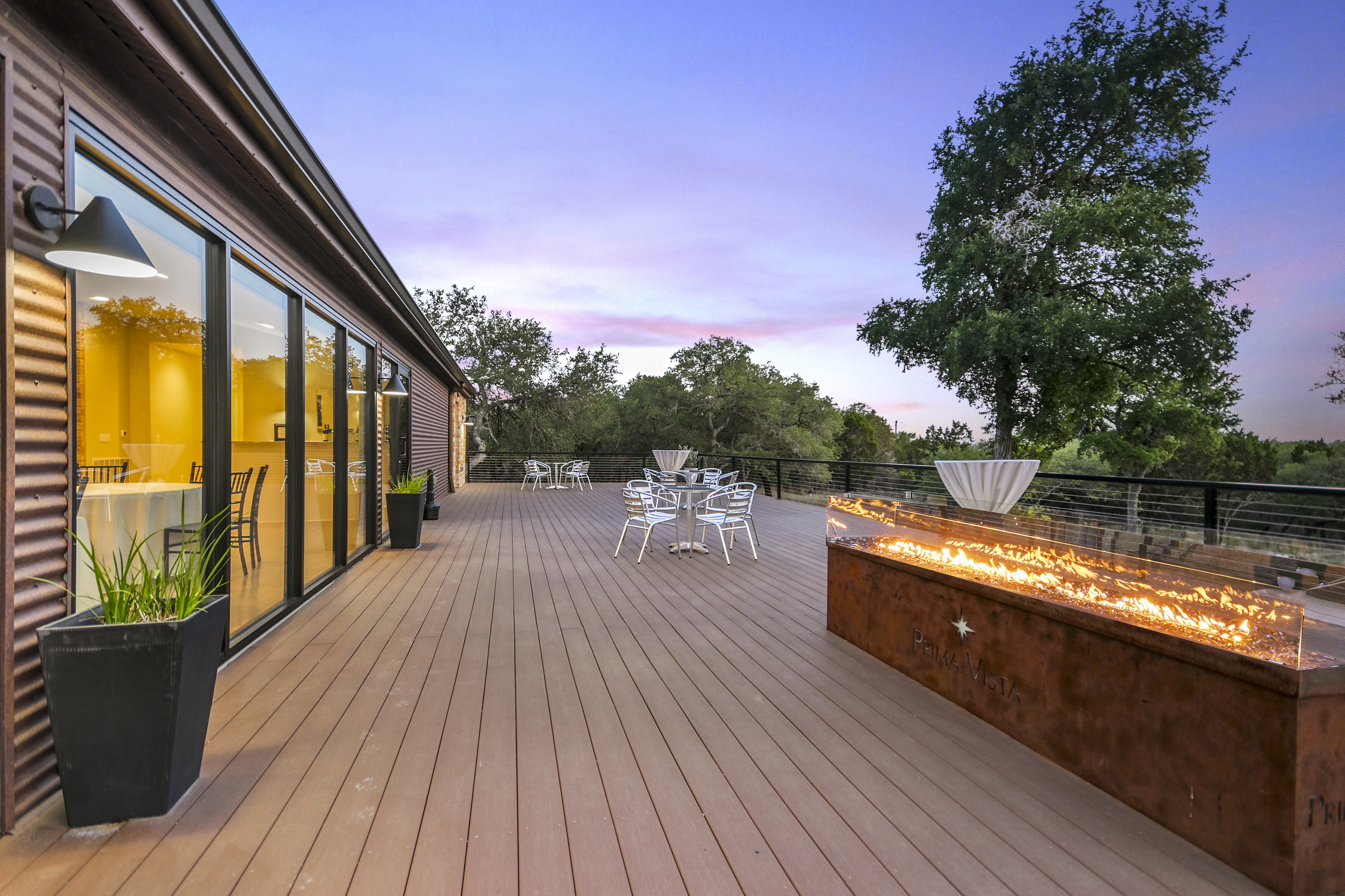 Prima Vista sunset deck with fire pit for corporate networking events